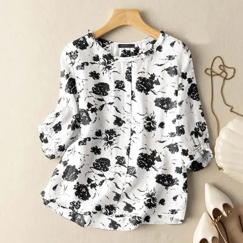 Summer Vintage Floral Printed Shirts ZANZEA Bohemian Female Blouse Casual O Neck 3/4 Sleeve Tops Work Holiday Shirt Tunic Blusas