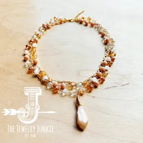 **Sunrise Faceted Beaded Collar Necklace w/ Quartz Crystal 257u