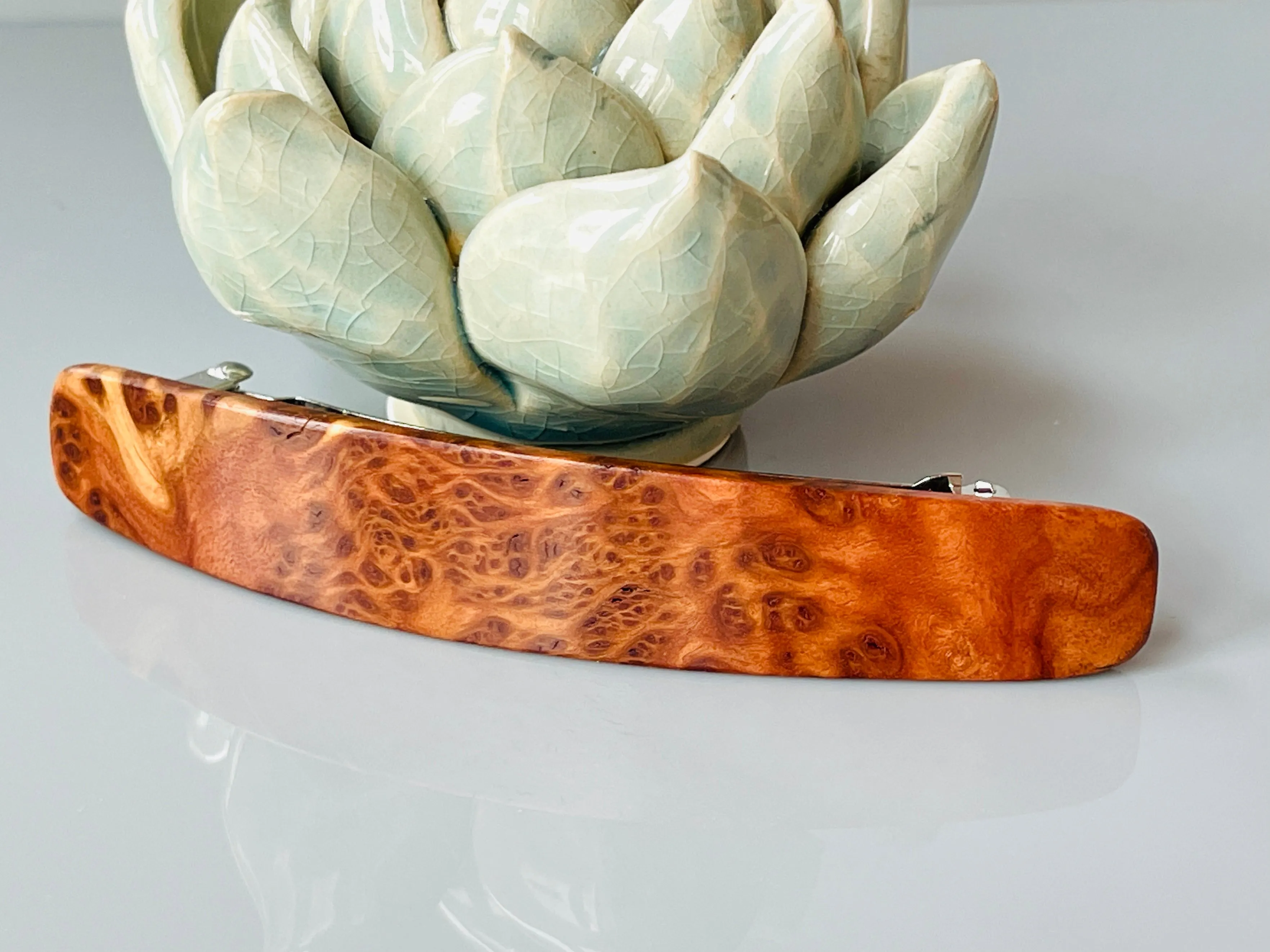 Thick Hair Barrette for Women XL Mallee Burl Red wood barrette for long hair wooden barrette