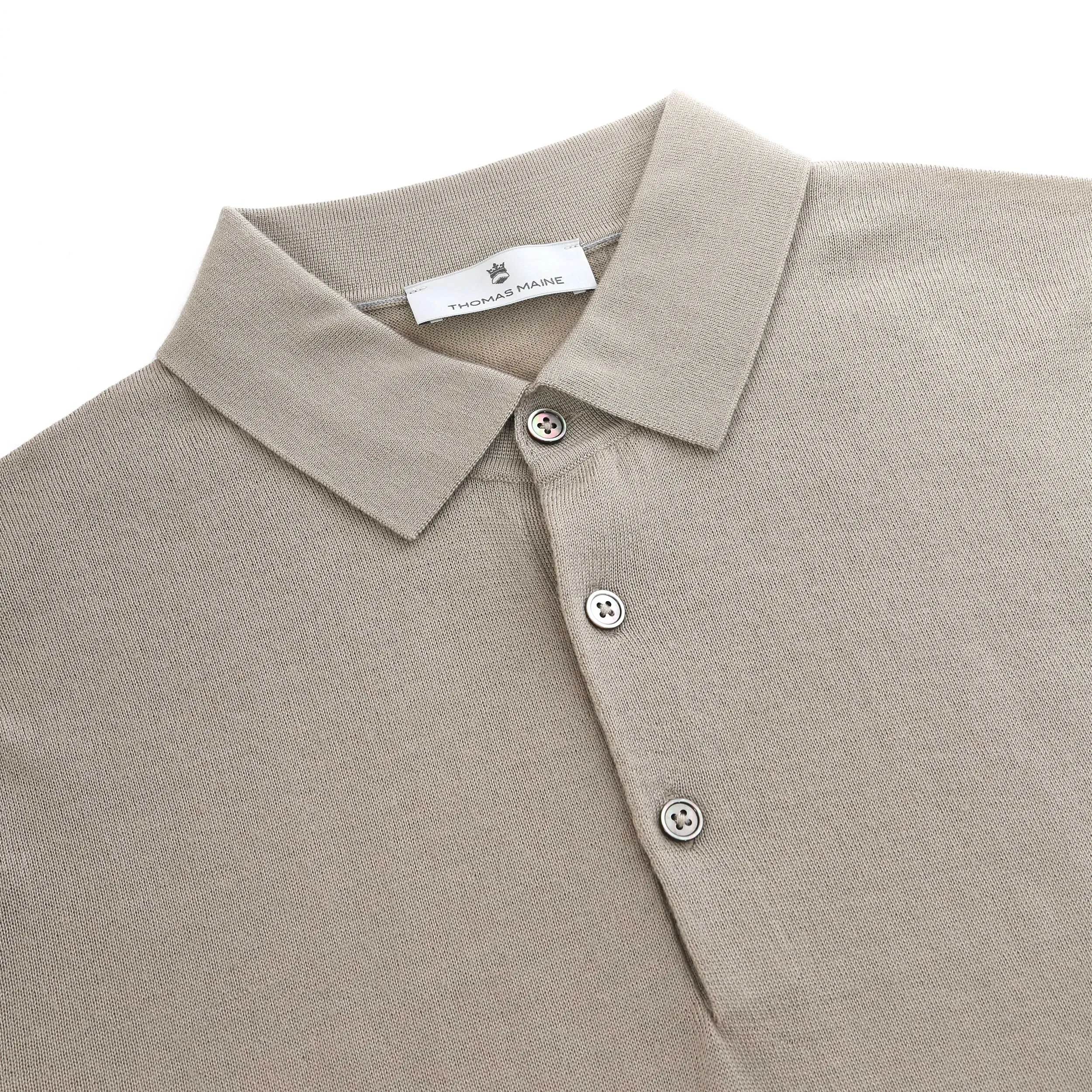 Thomas Maine 3 Button Knit Polo in Dark Beige