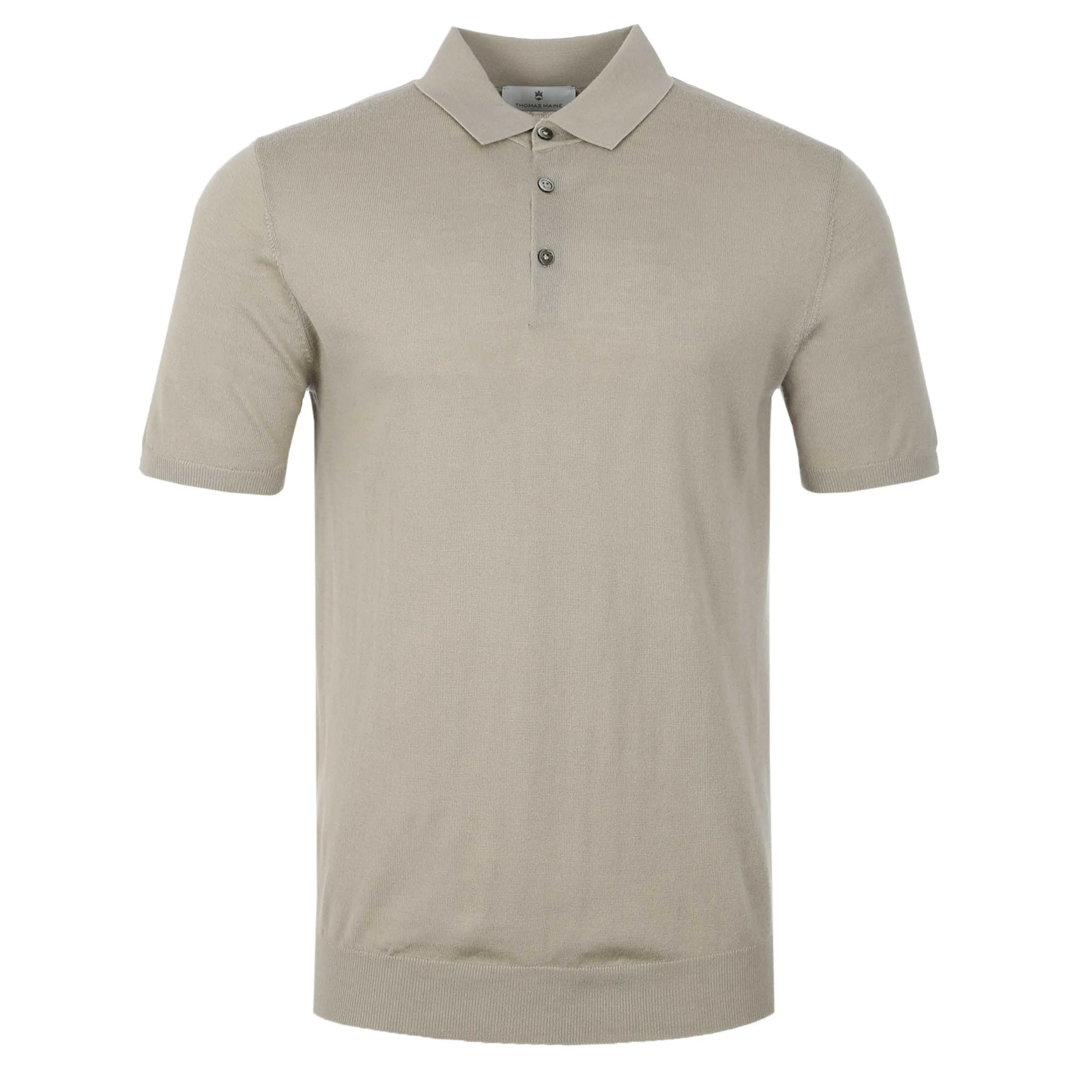 Thomas Maine 3 Button Knit Polo in Dark Beige