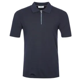 Thomas Maine Knitted Zip Polo Shirt in Navy