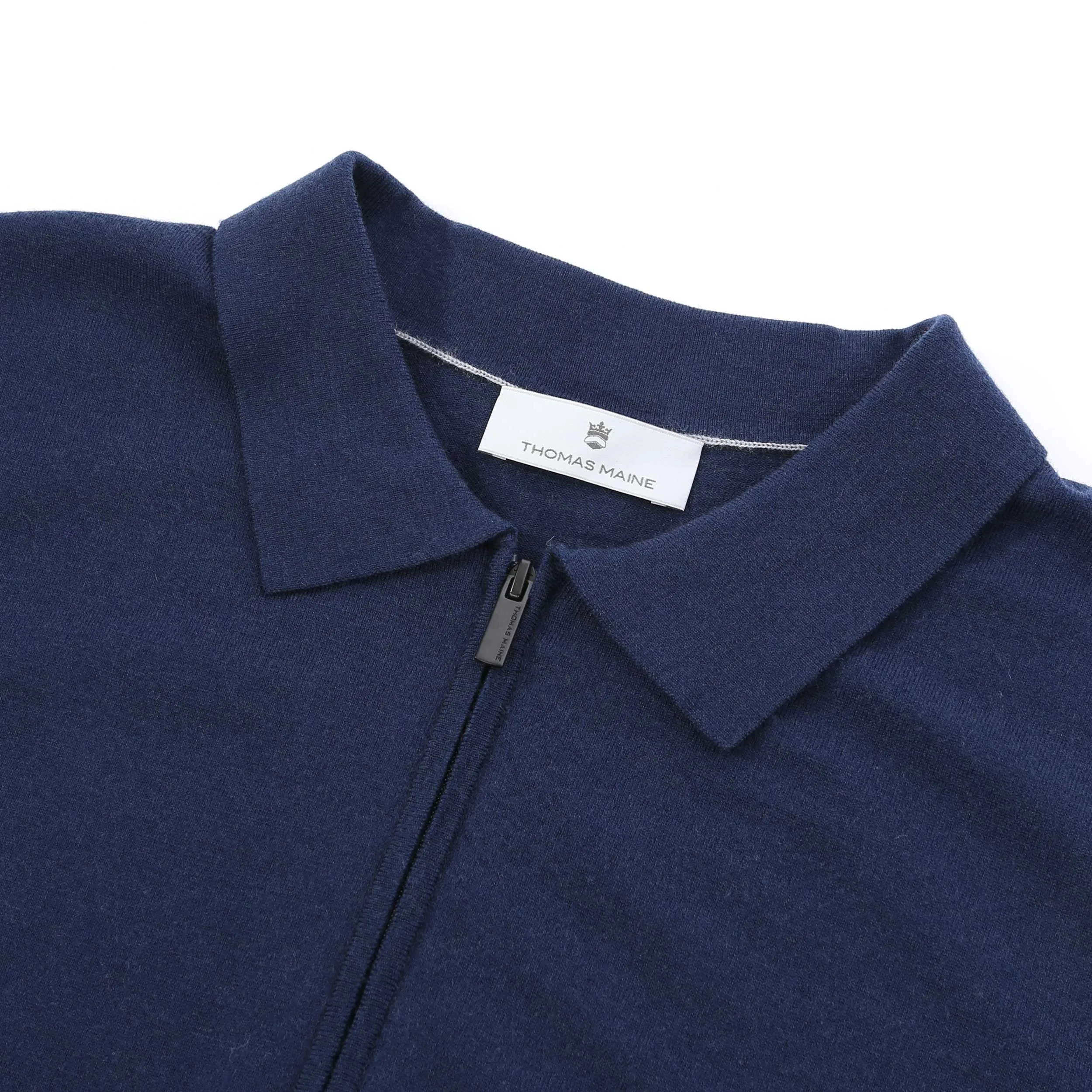 Thomas Maine Zip Knit Polo Shirt in Navy