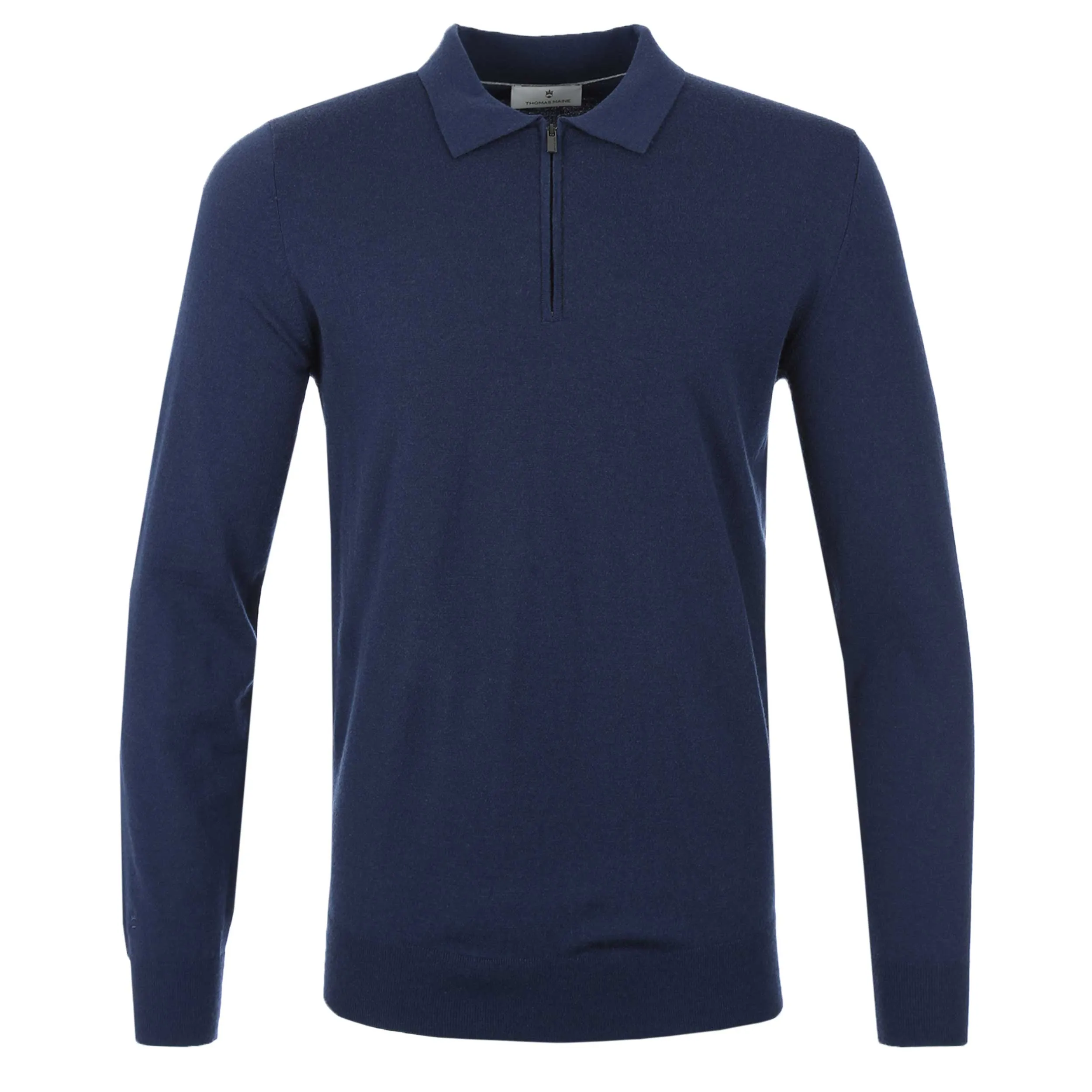 Thomas Maine Zip Knit Polo Shirt in Navy