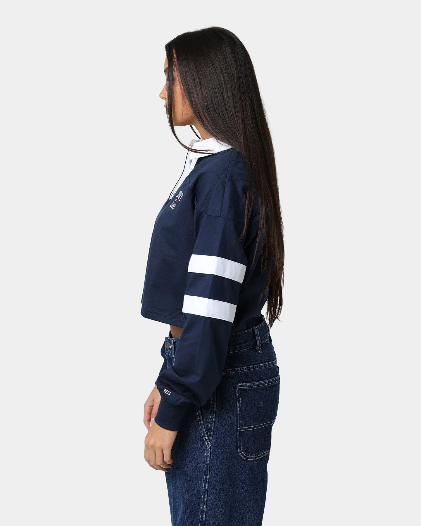 Tommy Jeans Women's Cropped College Long Sleeve Polo Shirt Twilight Navy