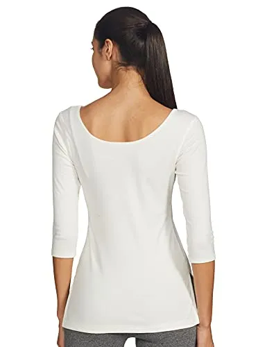 Van Heusen Women Anti Bacterial 3/4th Sleeve Thermal Vest - Round Neck, Super Soft_77402_Ivory_M