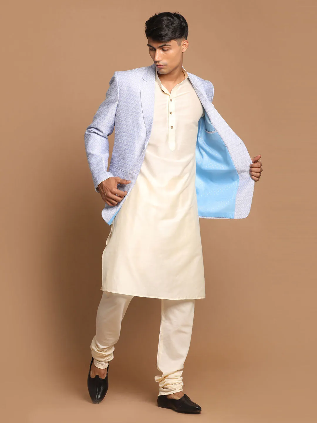 VASTRAMAY Lavender Blazer & Cream Kurta Set