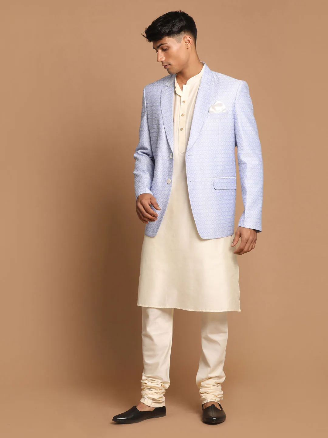 VASTRAMAY Lavender Blazer & Cream Kurta Set