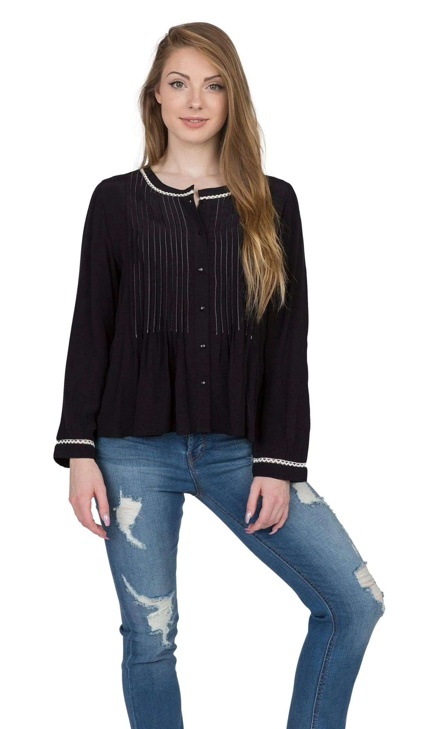 Velvet by Graham & Spencer Nana Pintuck Viscose Top