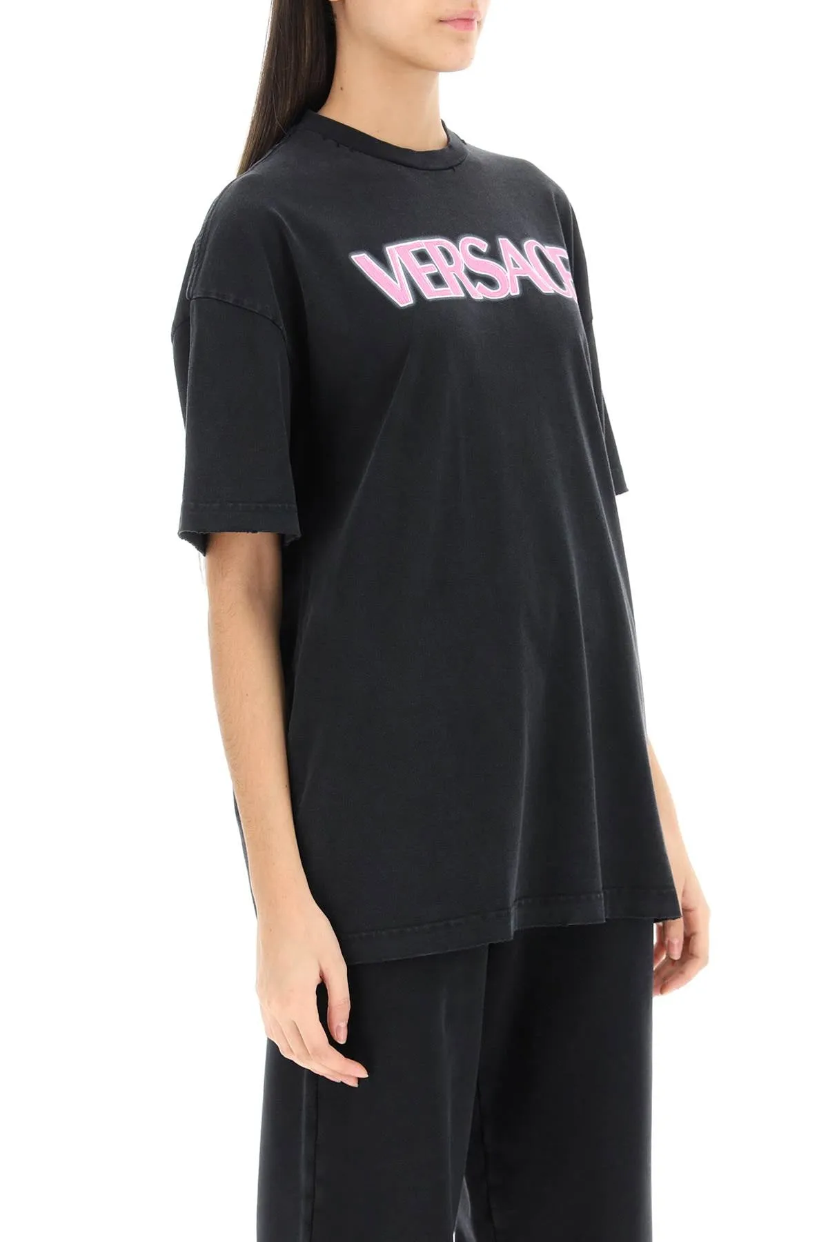 Versace distressed t-shirt with neon logo