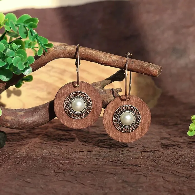 Vintage Bohemian Ethnic Wooden Drop Dangle Earrings