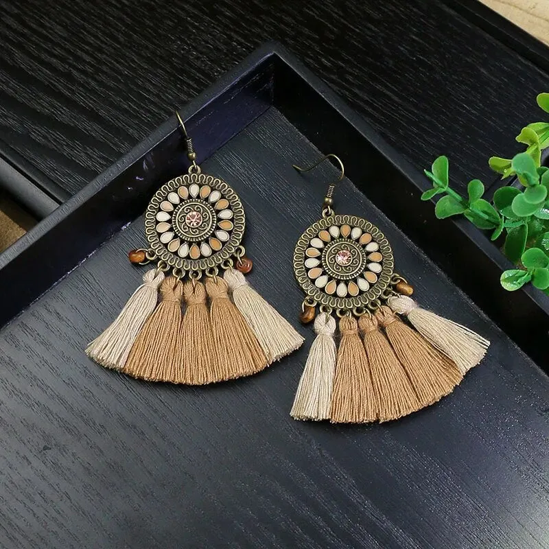 Vintage Bohemian Ethnic Wooden Drop Dangle Earrings