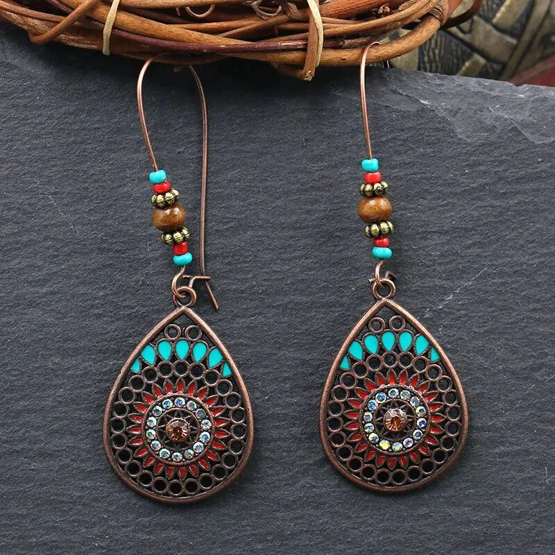 Vintage Bohemian Ethnic Wooden Drop Dangle Earrings