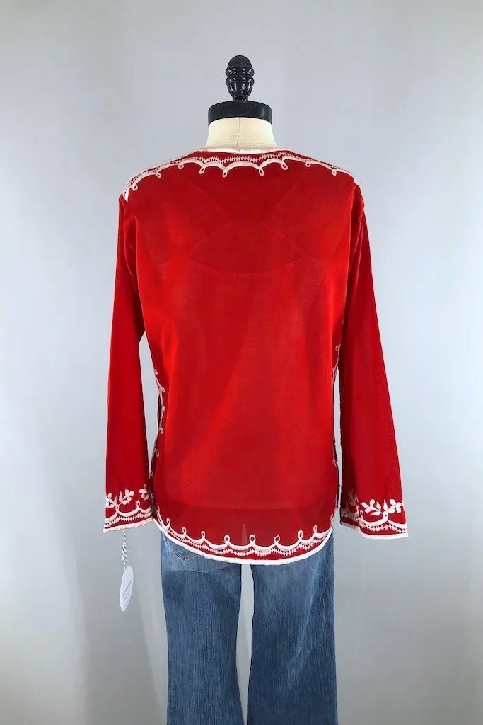 Vintage Red Embroidered Tunic Shirt