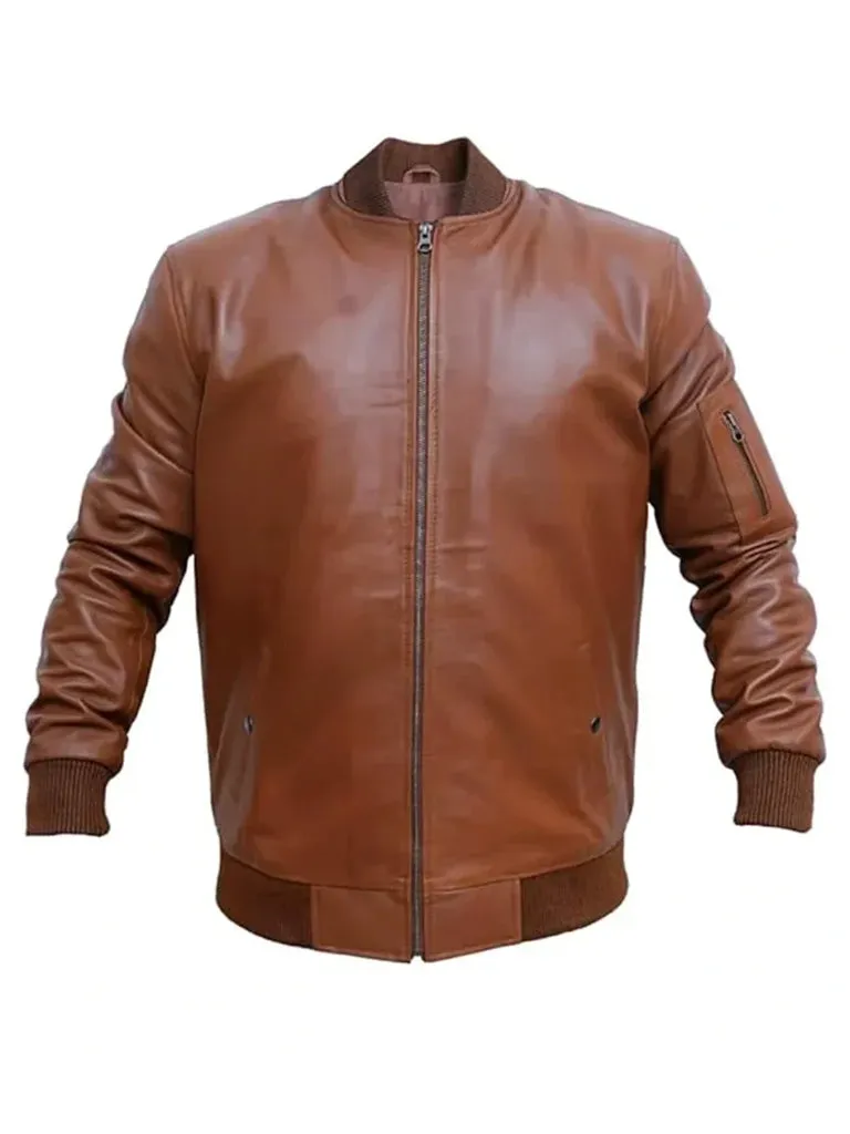 Waxed Brown Bomber Leather Jacket