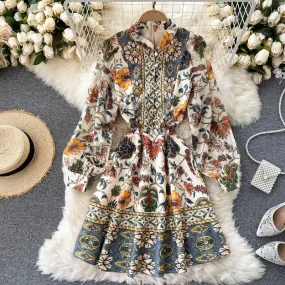 Women's Bohemian Floral Print Short Dress