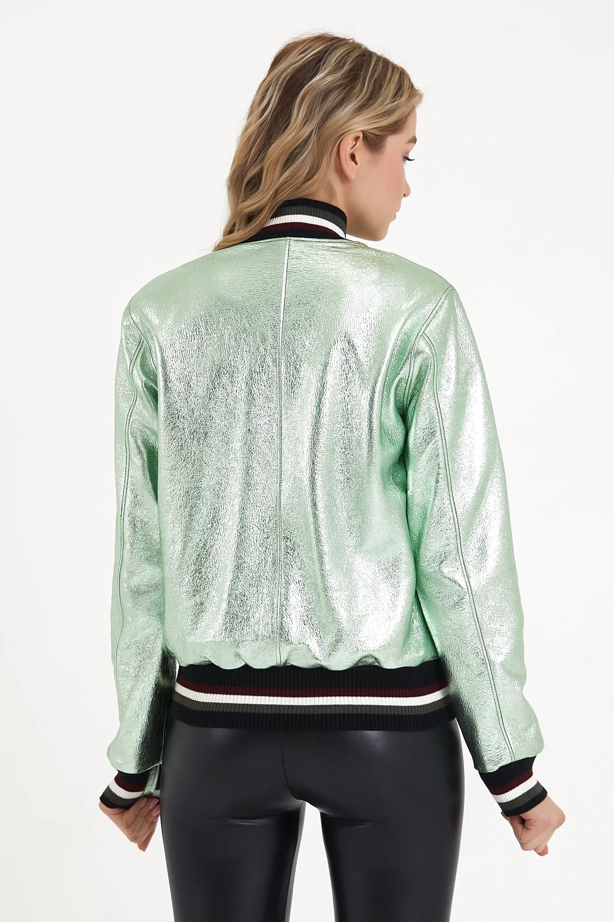 Women's metallic leather bomber