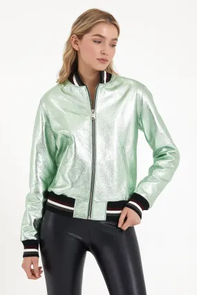 Women's metallic leather bomber