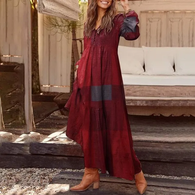 Yeknu Bohemian Shirt Dress Women's Maxi Sundress ZANZEA Spring Elegant Casual V Neck Ruflle Vestido Female Long Sleeve Tunic Robe