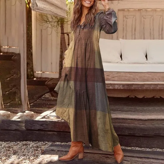 Yeknu Bohemian Shirt Dress Women's Maxi Sundress ZANZEA Spring Elegant Casual V Neck Ruflle Vestido Female Long Sleeve Tunic Robe